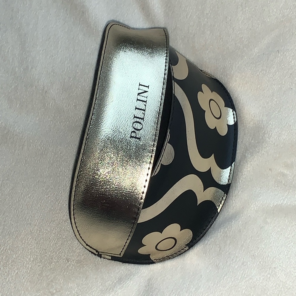 Pollini eye glasses vegan metallic gold sunglasses case purse